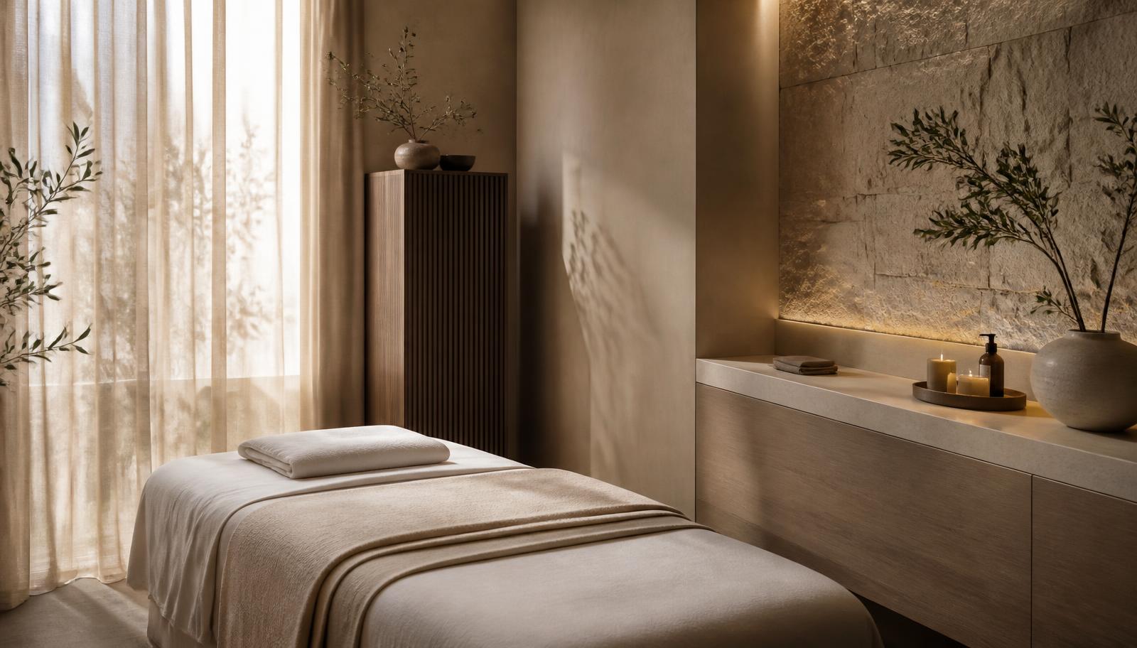 Calm US spa treatment room prepared for a hydrogen bath session
